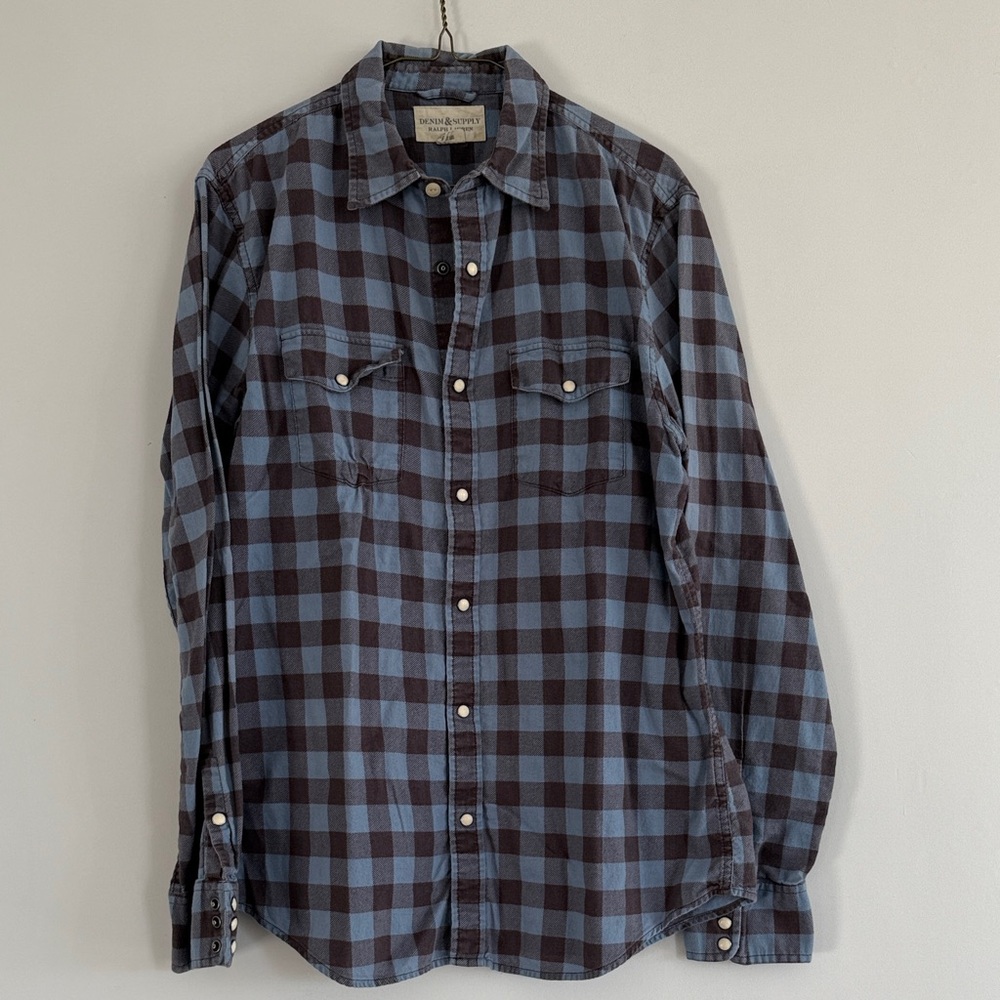Denim & Supply Ralph Lauren Men's Blue and Black Plaid Button-Down Shirt